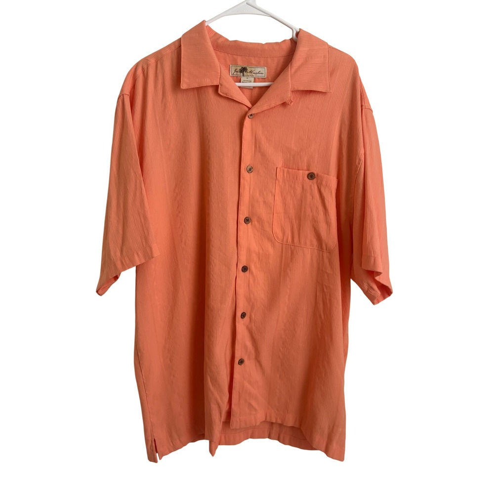 Joe Marlin Mens XL Coral Orange Textured Short Sleeve Shirt Button Down